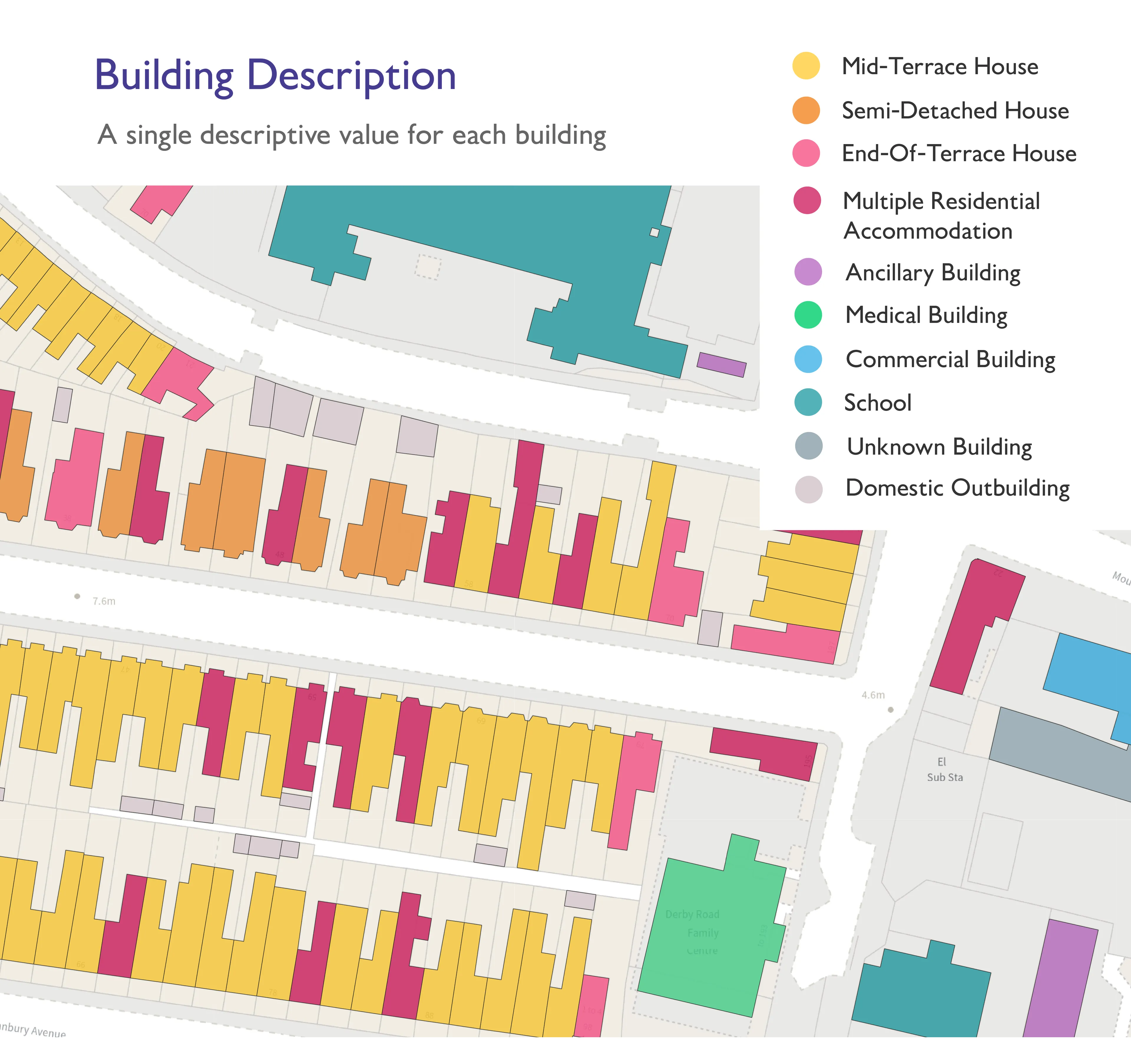 Data visualisation showing many possible terms for various buildings.