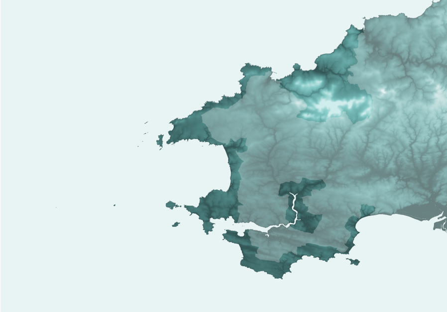 A map of Pembrokeshire showing the Digital Elevation Model used to create the first layer of the Pembrokeshire shipwreck map.