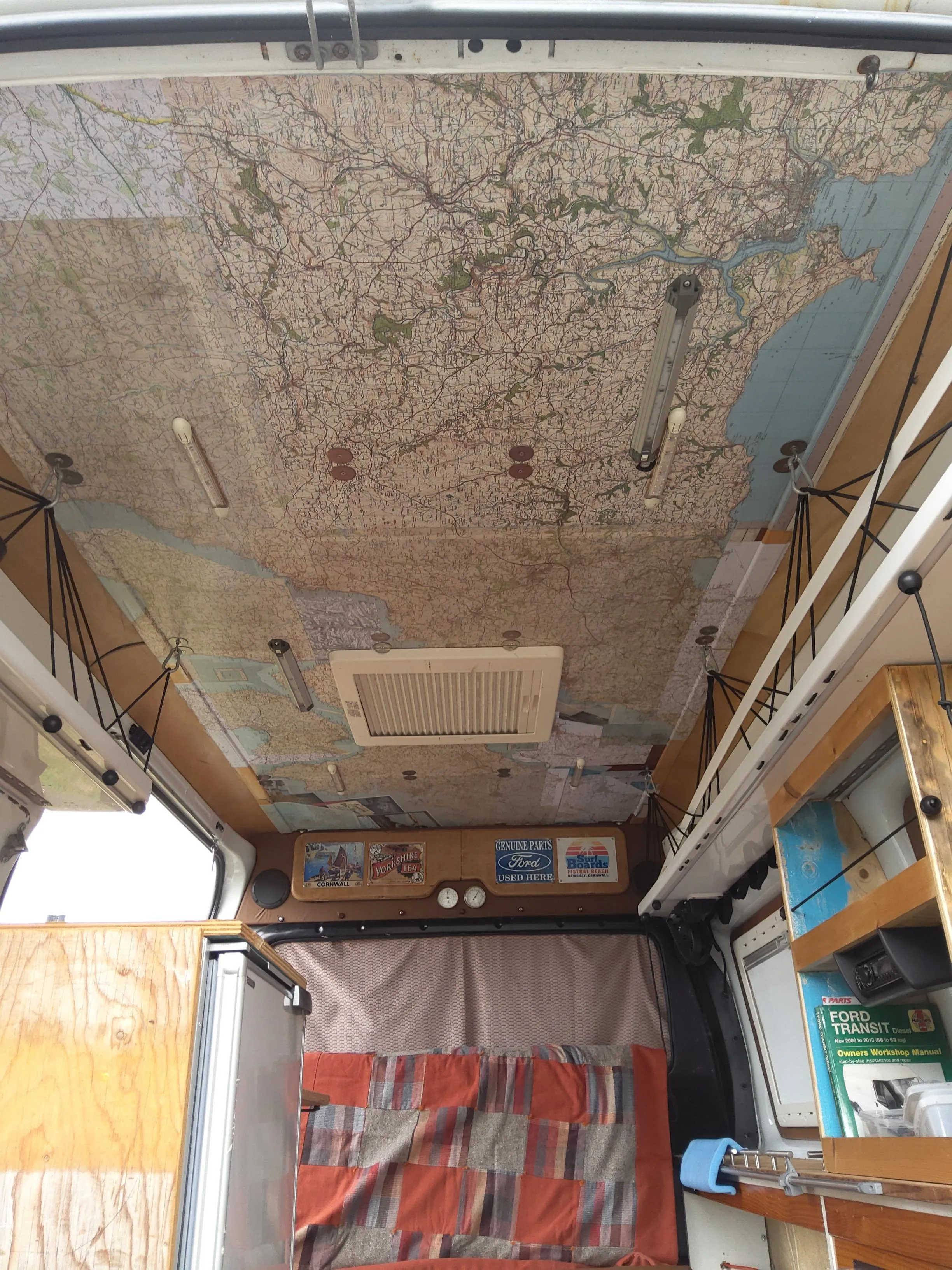 Simon has covered the ceiling of his Transit Mk 7 campervan with OS Landranger maps
