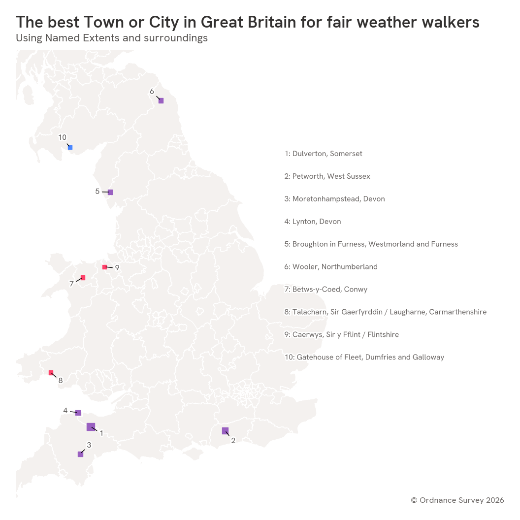 Dulverton in Somerset came top for walkers who want to avoid getting muddy.