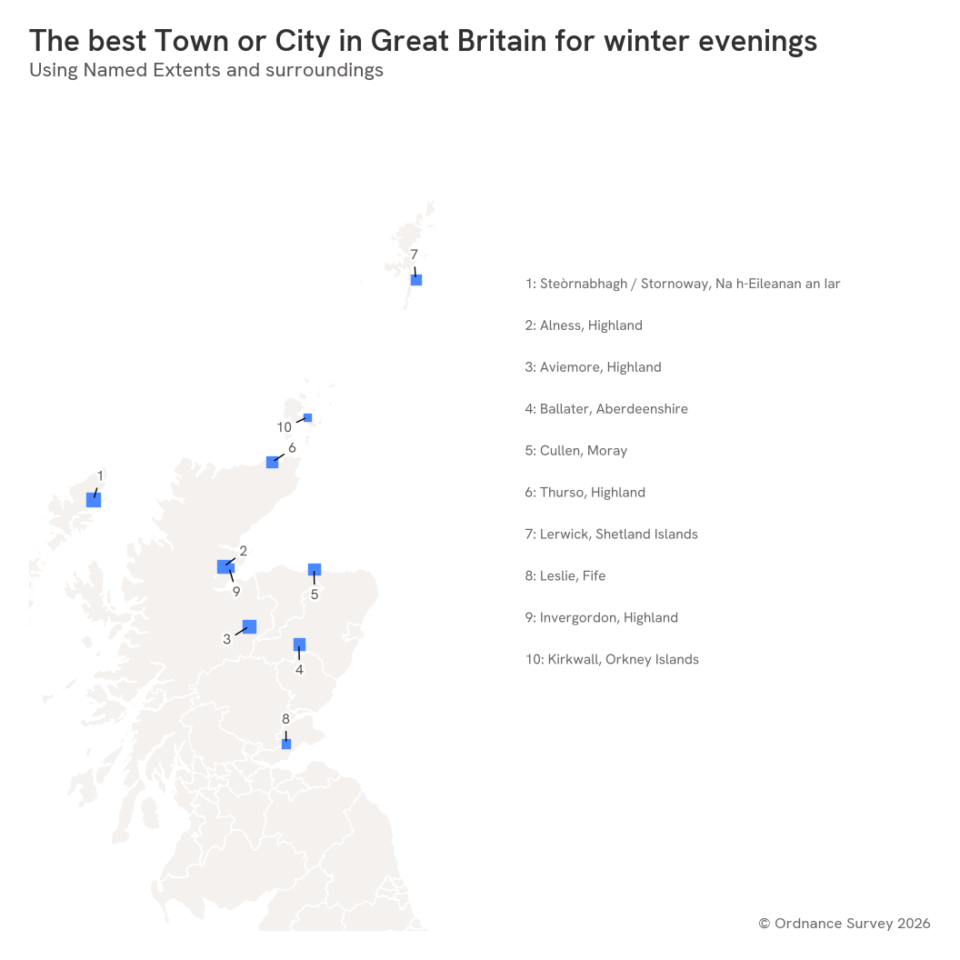 Stornoway rated the best town to walk for winter evenings.