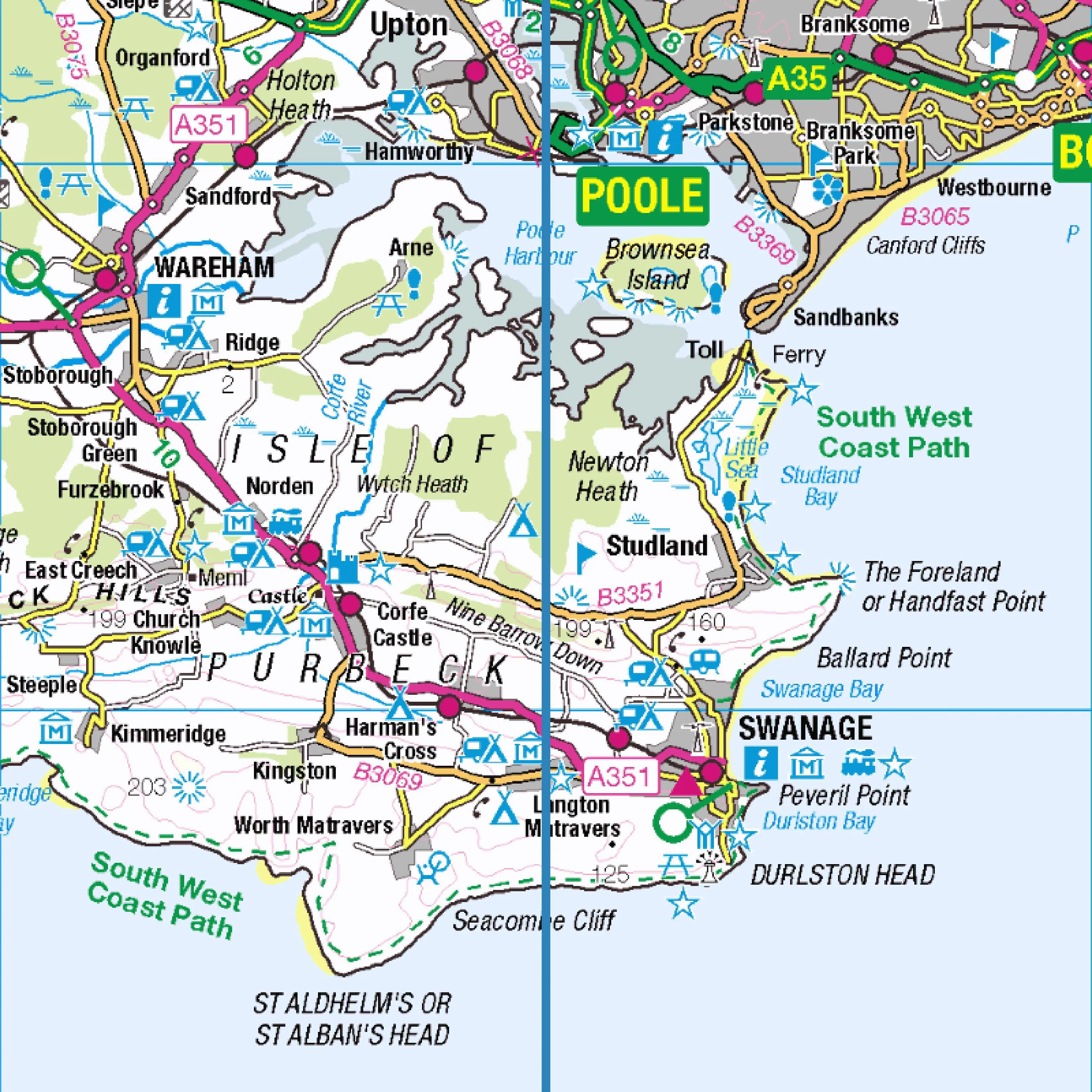 Segment of map showing the Isle of Purbeck and Langton Matravers