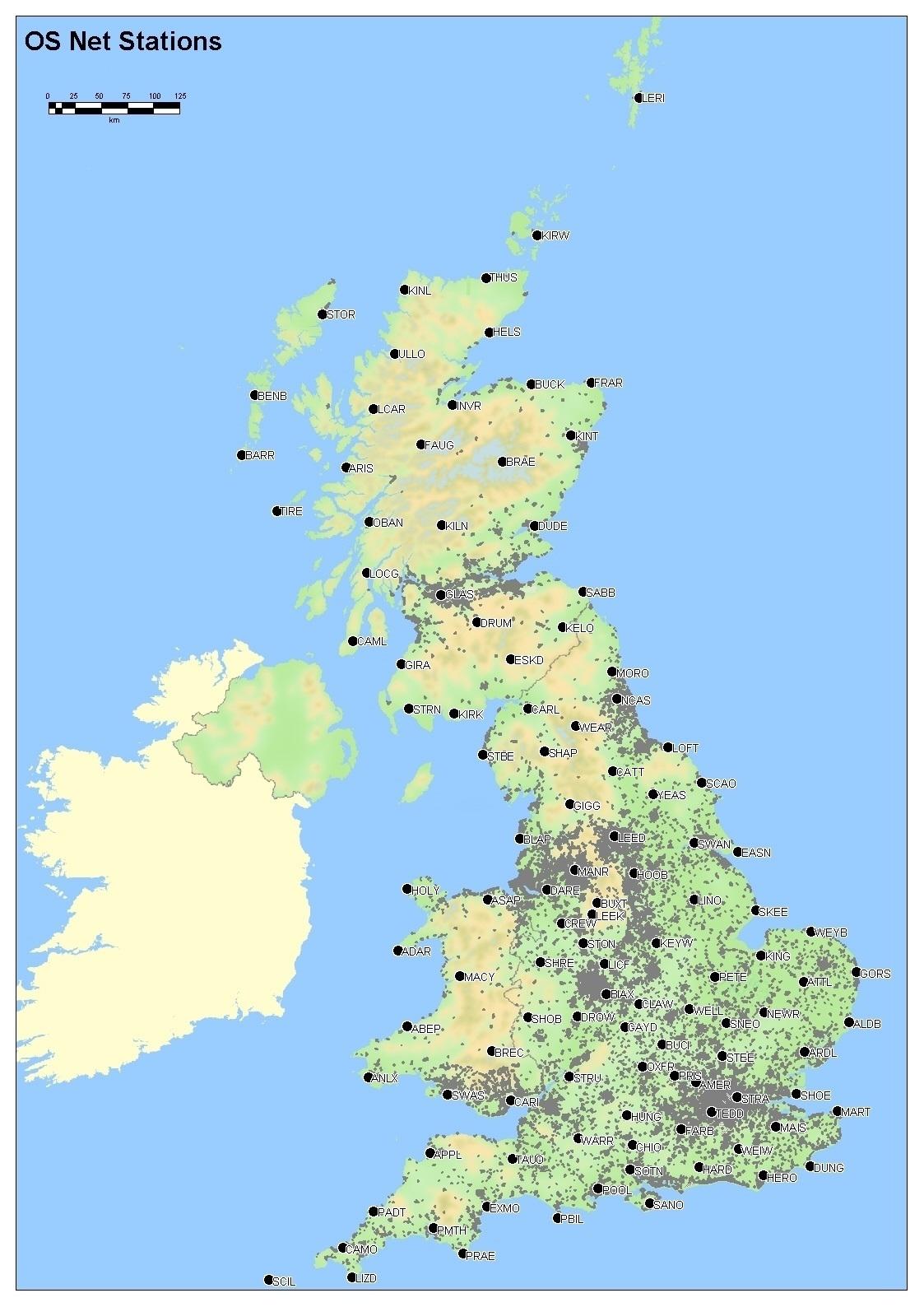 Map of OS Net stations in Great Britain