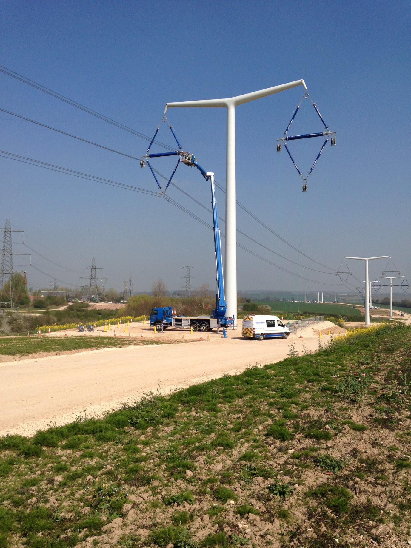 New style electricity pylons being constructed