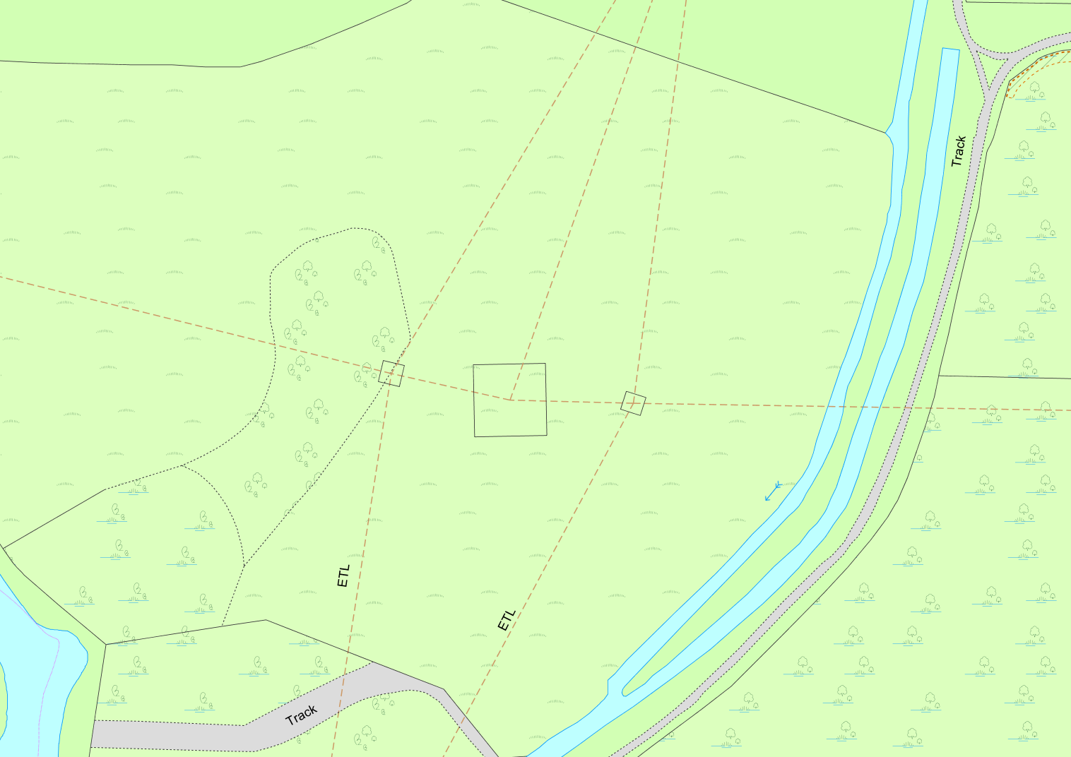 OS MasterMap Topography Layer with pylons recorded as individual data features which appear as squares
