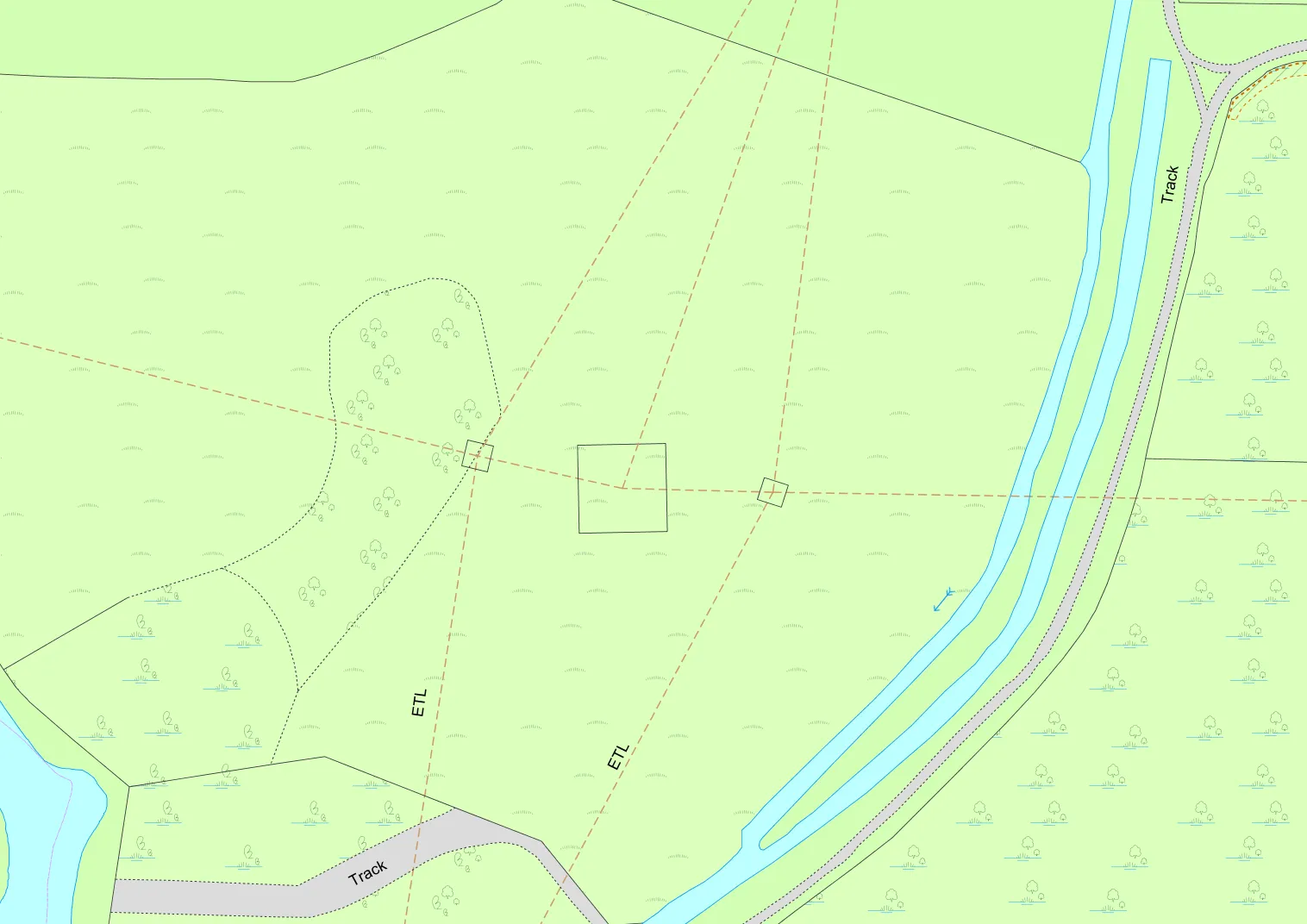 OS MasterMap Topography Layer with pylons recorded as individual data features which appear as squares