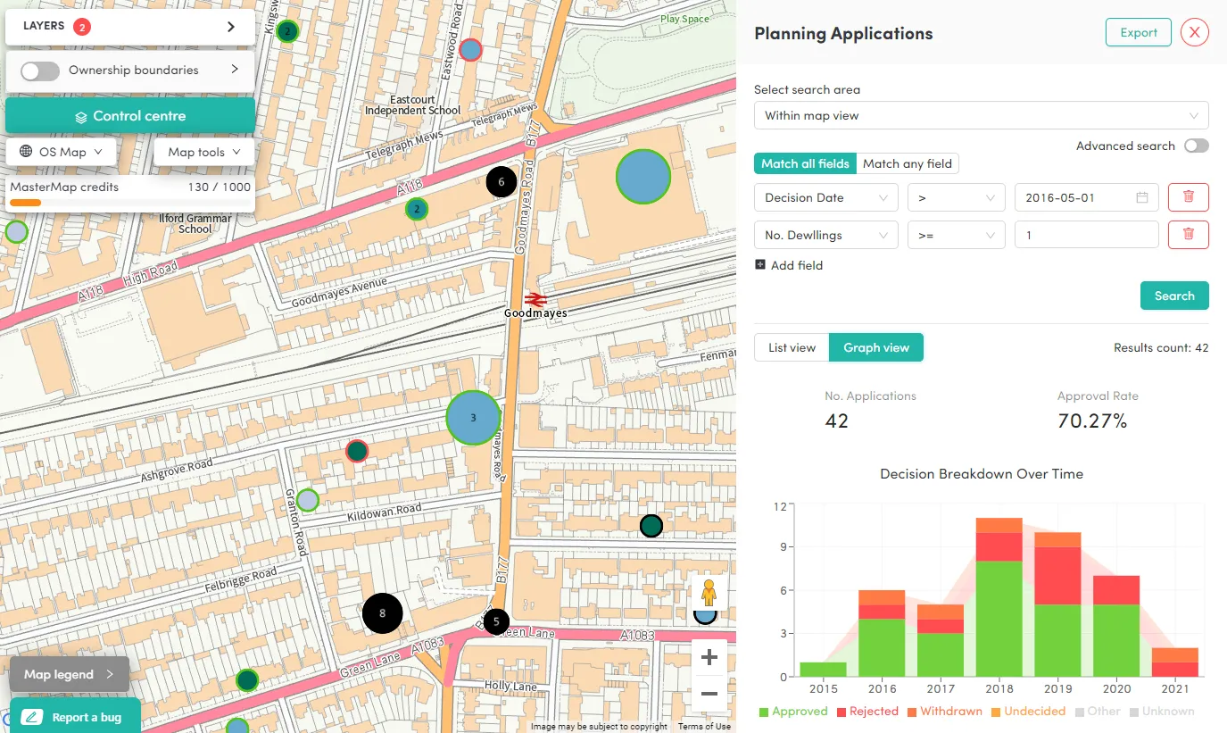 Planning application screenshot