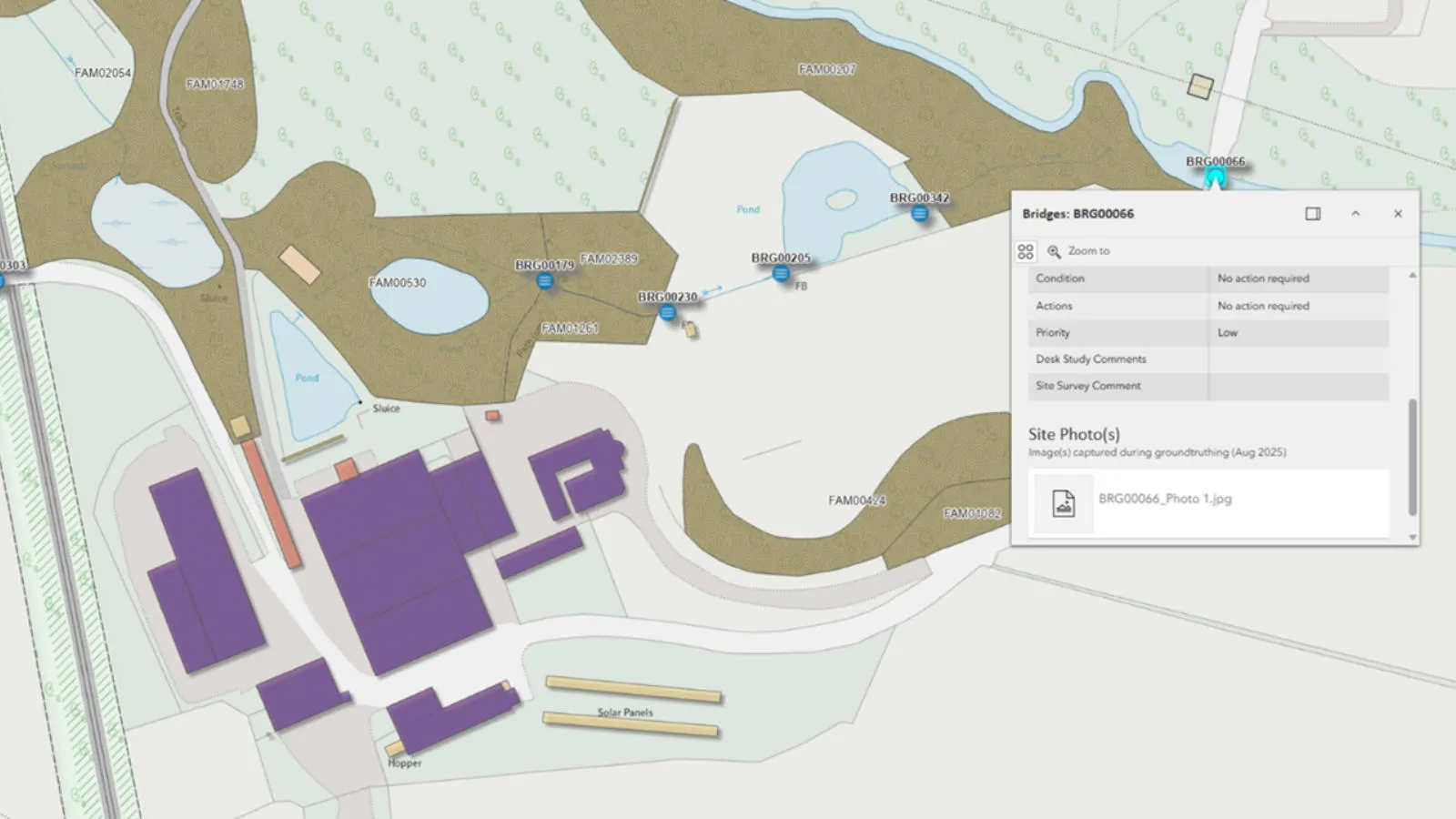 Online webmap showing bridges within a given area