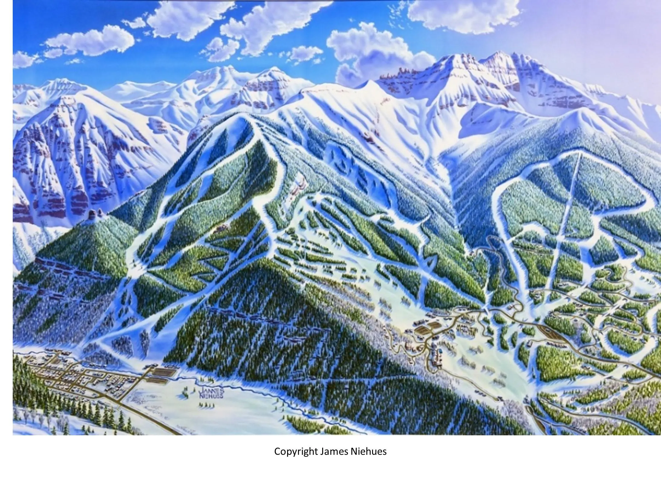 Hand-painted ski map. Copyright James Niehues