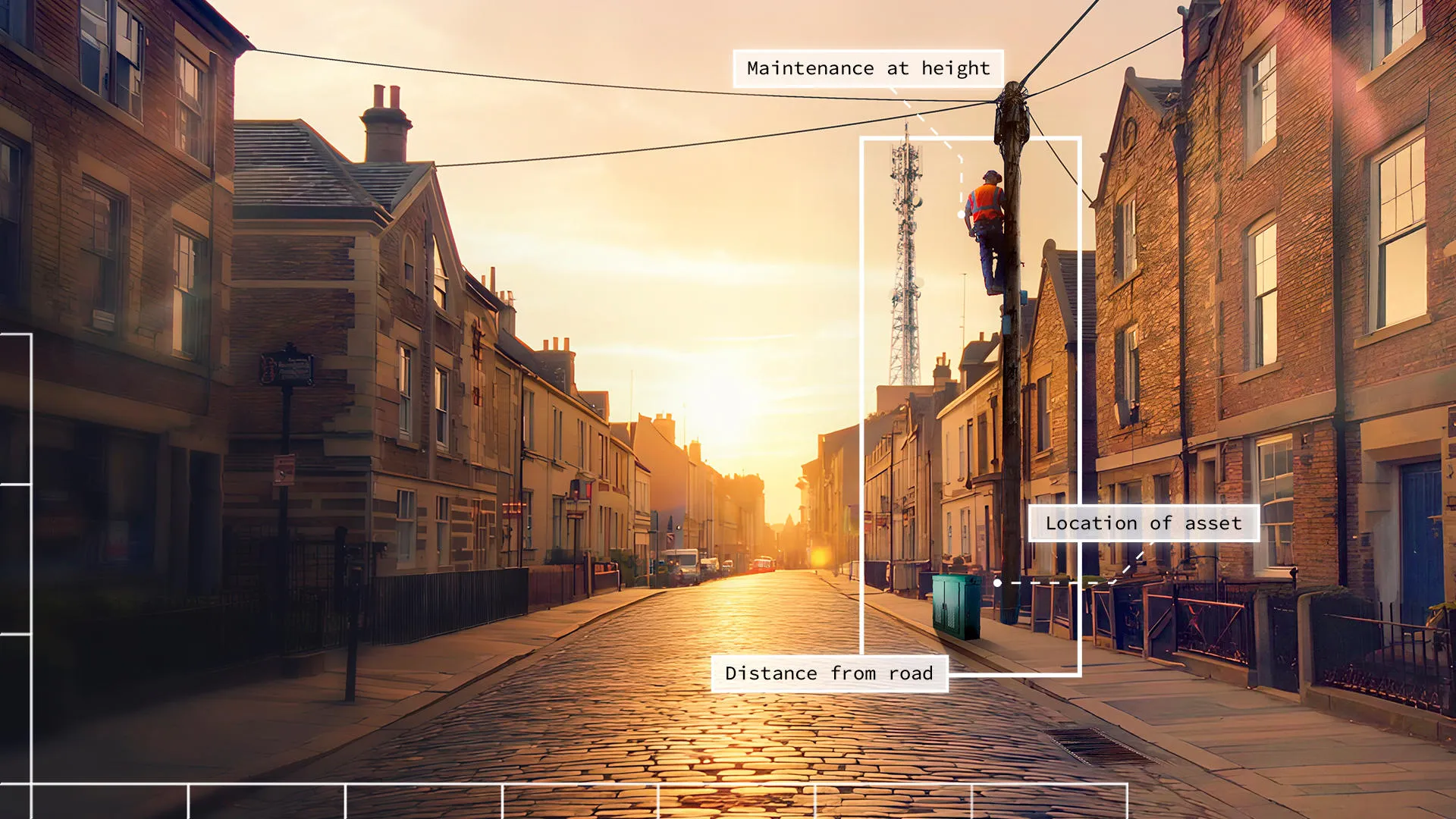 Asset annotated with Maintenance at height, Distance from road, and Location of asset 
