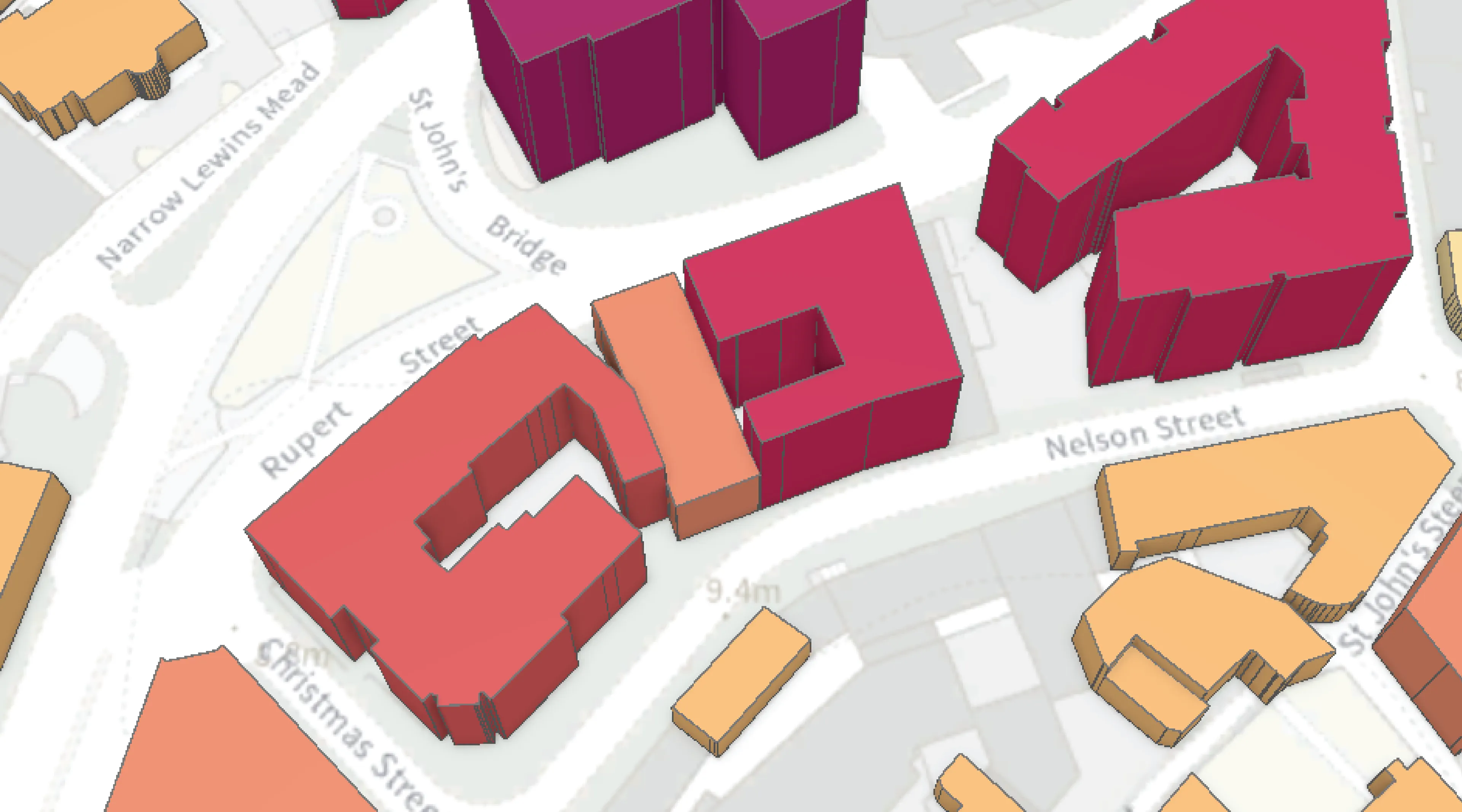 A colourful 3D visualisation of the number of floors attribute