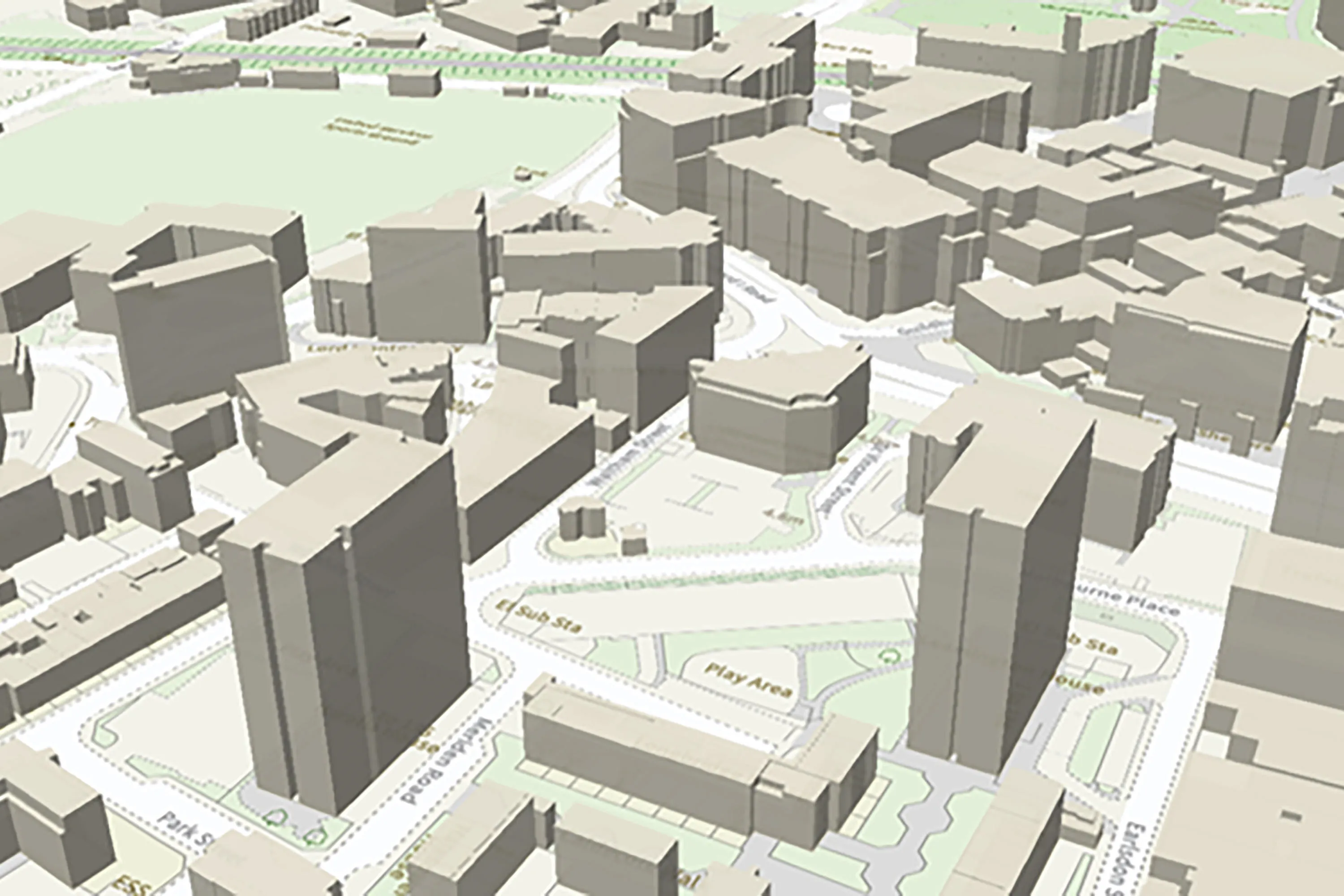 OS Vector Tile API with MasterMap buildings extruded to their roof heights