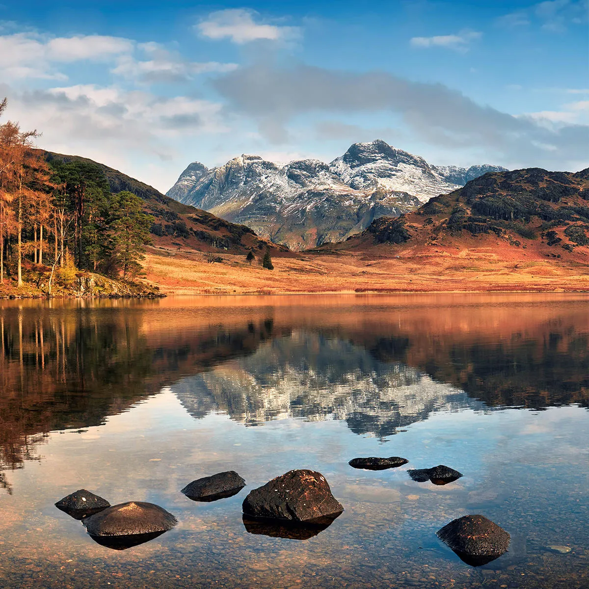 Blae Tarn in Lake District with Langdale Pikes in background