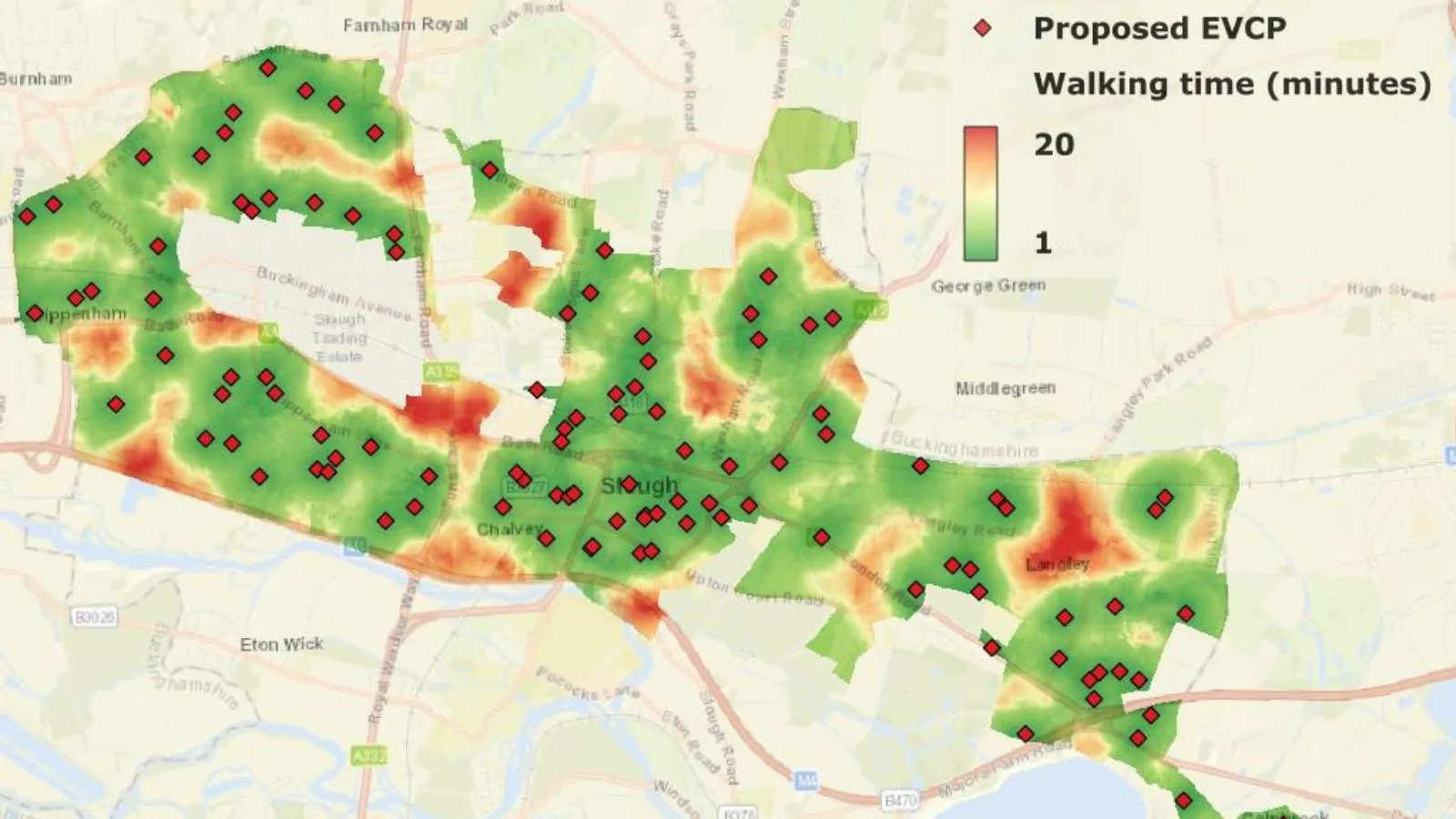 Mapping highlighting proposed EV coverage