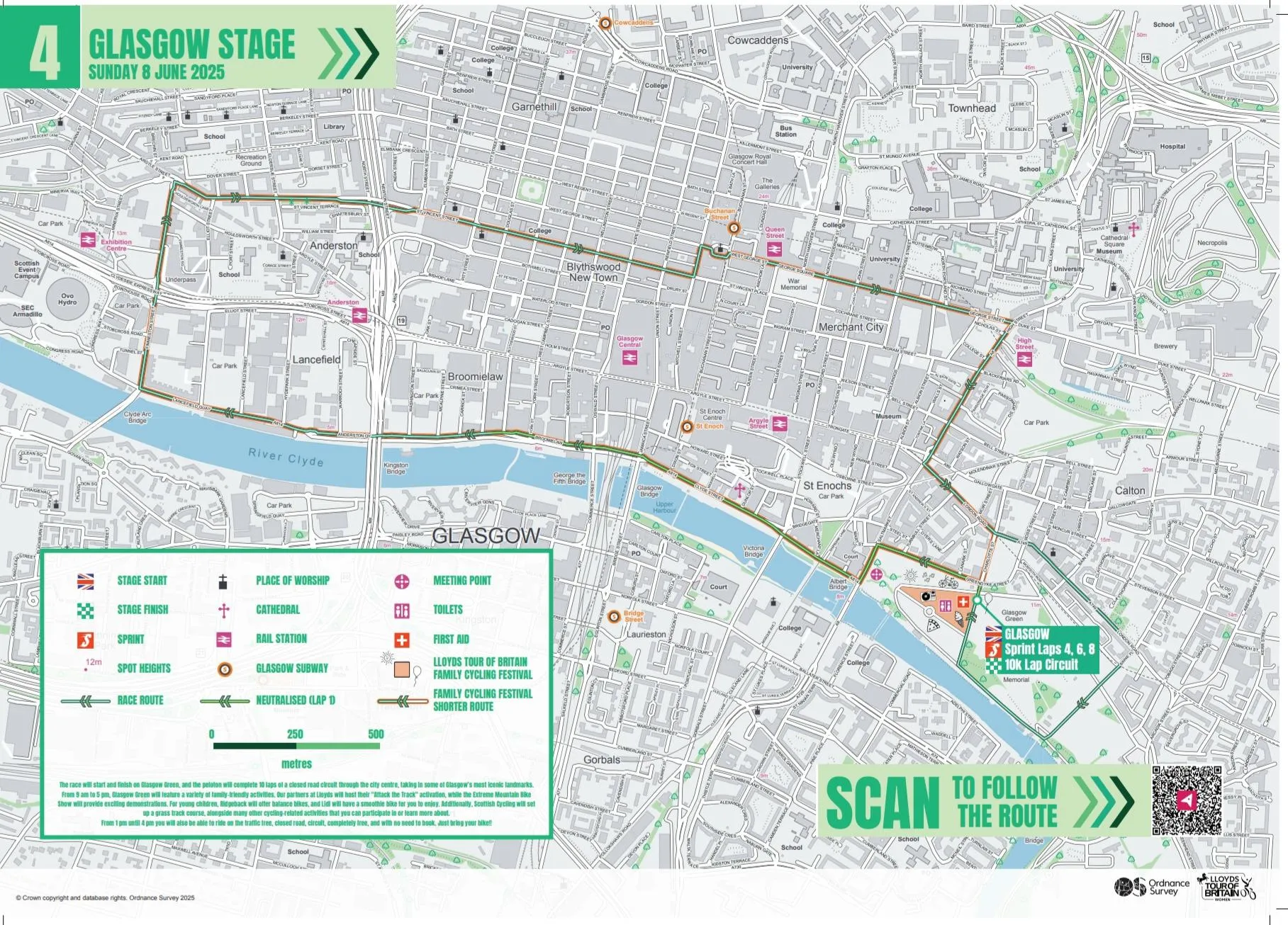 Glasgow Tour of Britain stage map example.